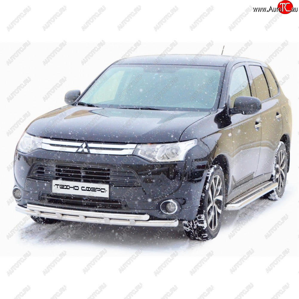 35 699 р. Защита переда труба двойная крашенная d63.5, Техно Сфера  Mitsubishi Outlander ( CU,  XL,  CW0W,  GF) (2003-2022) (CW)  дорестайлинг, дорестайлинг, рестайлинг, (CW)  рестайлинг, дорестайлинг, 1-ый рестайлинг, 2-ой рестайлинг, 3-ий рестайлинг (Черный глянец)  с доставкой в г. Кемерово