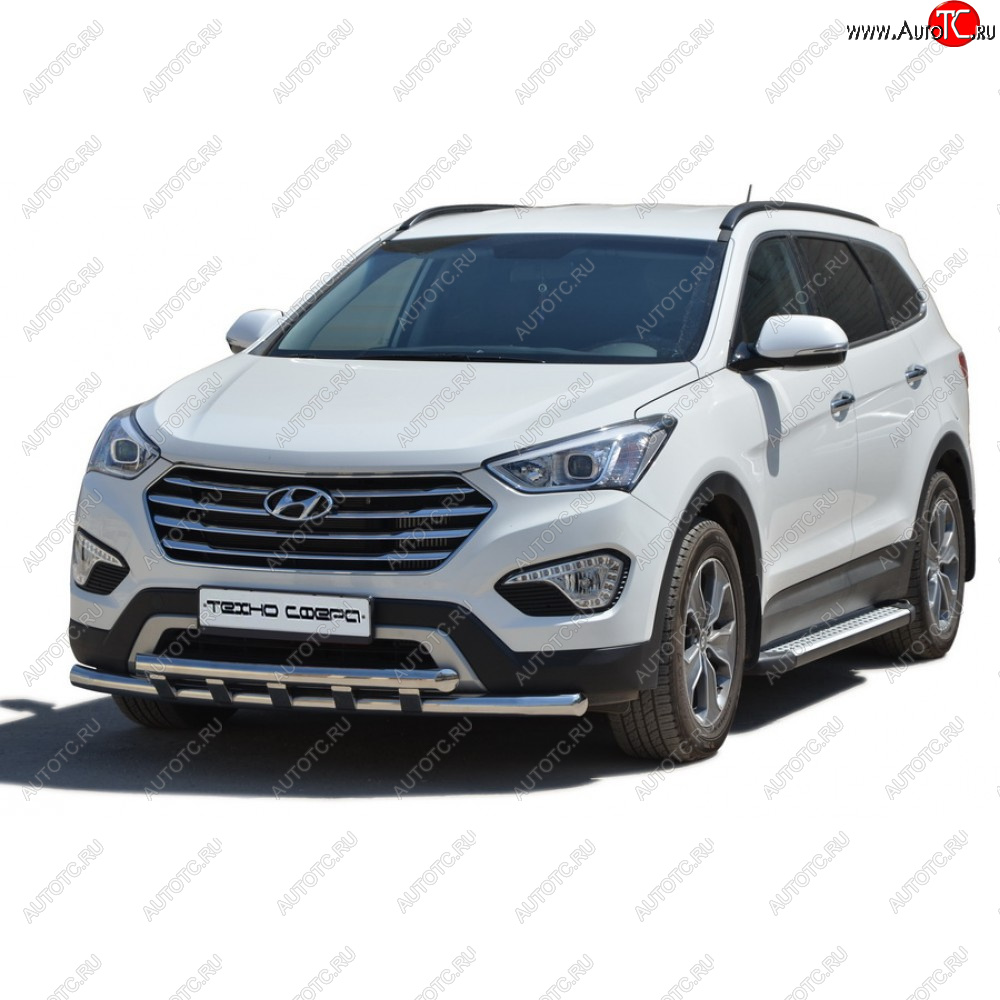 32 099 р. Пороги бумер алюминиевые с резинкой, Техно Сфера  Hyundai Grand Santa Fe  1 DM (2013-2018) дорестайлинг, рестайлинг (Черный глянец)  с доставкой в г. Кемерово
