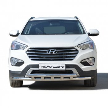 11 699 р. Защита переда труба двойная крашенная d63.5, Техно Сфера  Hyundai Grand Santa Fe  1 DM (2013-2018) дорестайлинг, рестайлинг (Черный глянец)  с доставкой в г. Кемерово. Увеличить фотографию 1