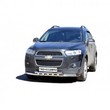 11 699 р. Защита переда труба двойная крашенная d63,5, Техно Сфера  Chevrolet Captiva ( CN202S) (2006-2025)  дорестайлинг, 1-ый рестайлинг, 2-ой рестайлинг,  дорестайлинг, дорестайлинг (Черный глянец)  с доставкой в г. Кемерово. Увеличить фотографию 1