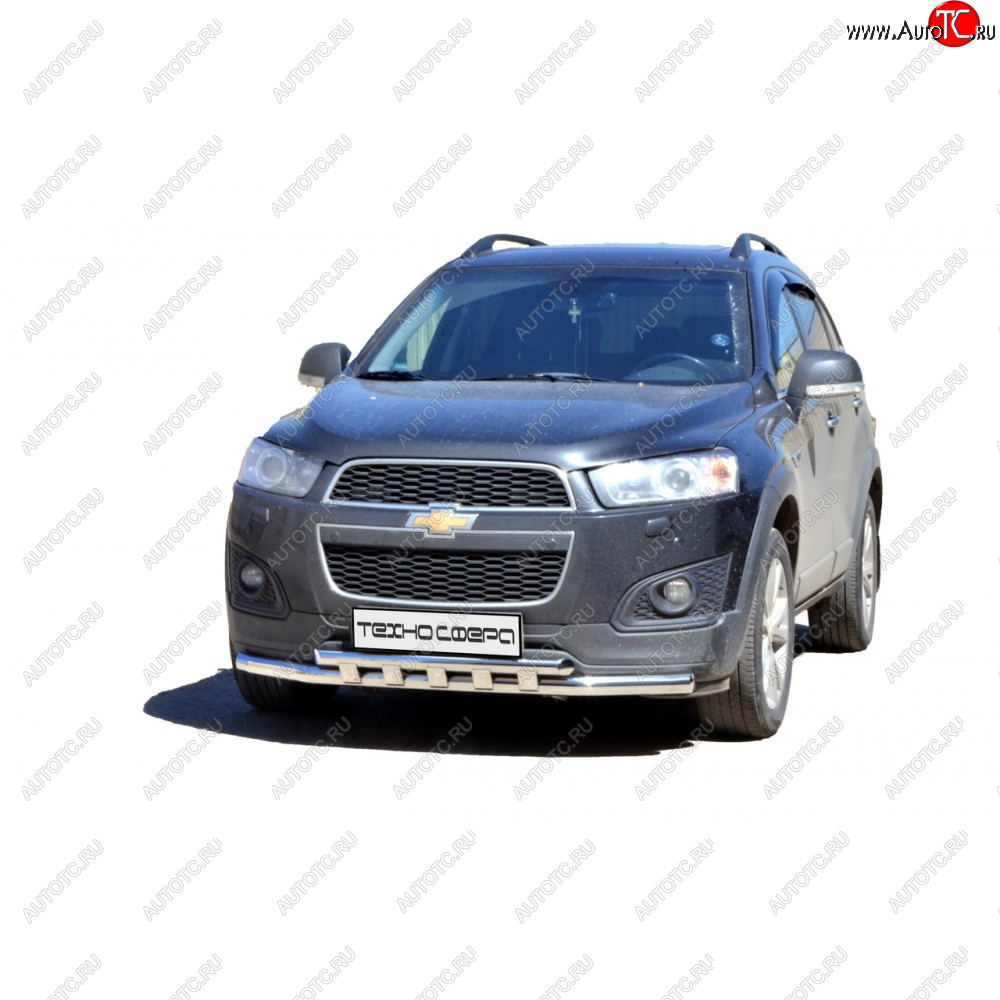 11 699 р. Защита переда труба двойная крашенная d63,5, Техно Сфера Chevrolet Captiva CN202S дорестайлинг (2018-2025) (Черный глянец)  с доставкой в г. Кемерово