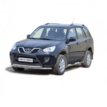 Пороги труба с проступью нержавейк d76 , Техно Сфера Chery Tiggo T11 (2013-2016) рестайлинг (Нержавейка)