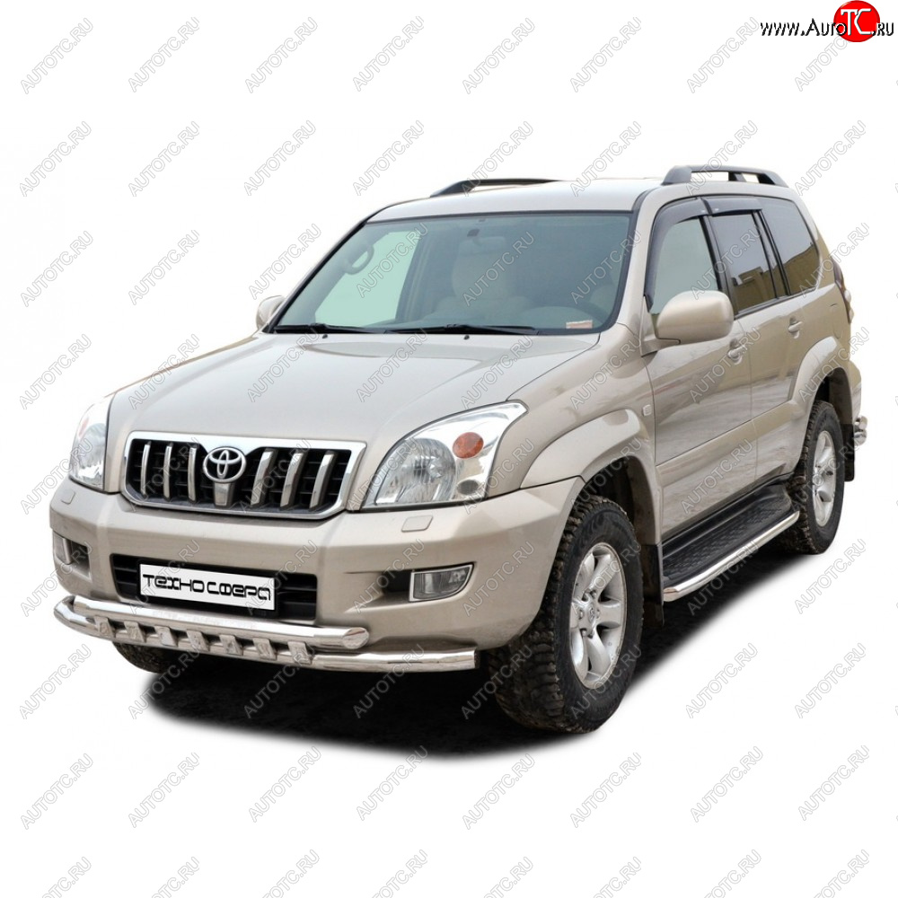 39 999 р. Защита переда труба двойная нержавейка d63,5, Техно Сфера  Toyota Land Cruiser Prado  J120 (2002-2009) (Нержавейка)  с доставкой в г. Кемерово