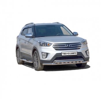Защита порогов труба с проступью нержавейка d76, Техно Сфера Hyundai Creta ( GS,  SU) (2015-2022) дорестайлинг, рестайлинг (Нержавейка)
