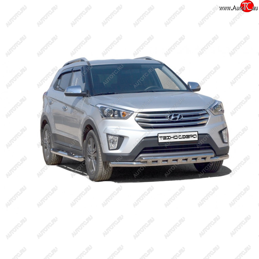 28 899 р. Защита переда труба двойная нержавейка d63,5, Техно Сфера  Hyundai Creta ( GS,  SU) (2015-2022) дорестайлинг, рестайлинг (Нержавейка)  с доставкой в г. Кемерово