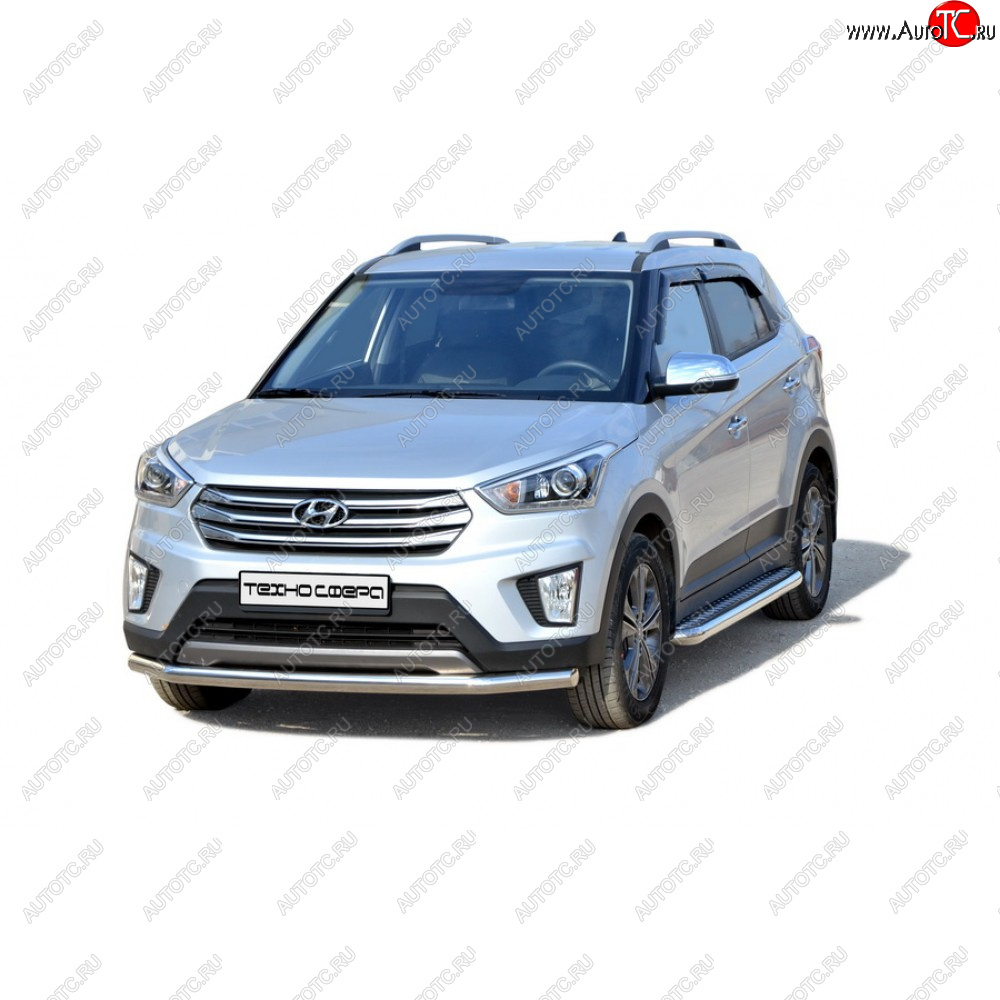 8 799 р. Защита переда труба крашенная d63.5, Техно Сфера  Hyundai Creta ( GS,  SU) (2015-2022) дорестайлинг, рестайлинг (Черный матовый)  с доставкой в г. Кемерово