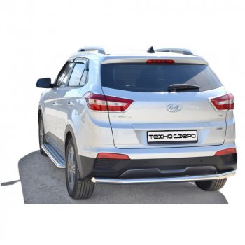 Защита заднего бампера нержавейка (труба)d63,5, Техно Сфера Hyundai Creta ( GS,  SU) (2015-2022) дорестайлинг, рестайлинг (нержавейка)