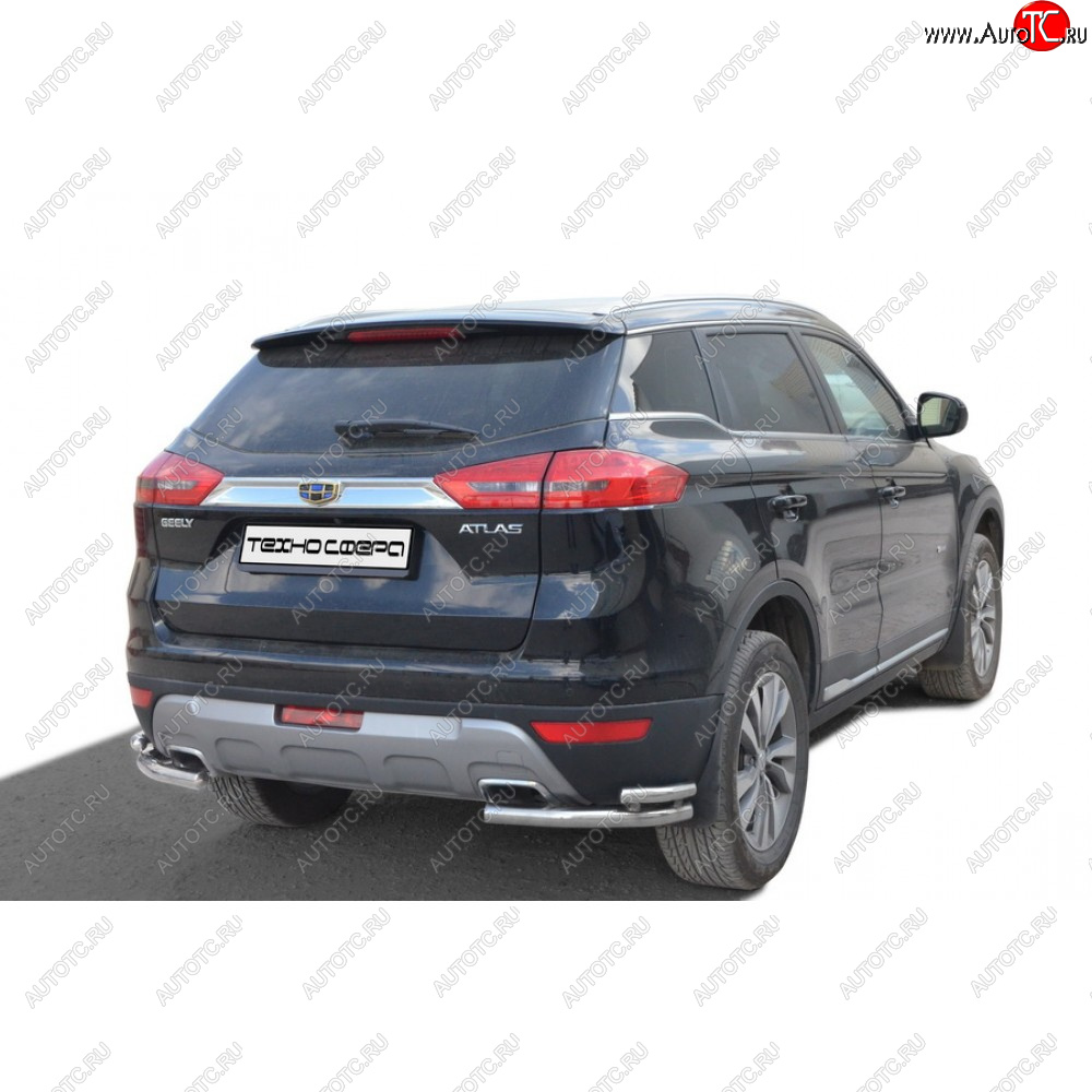 26 799 р. Защита заднего бампера нержавейка (уголки двойные) d5140, Техно Сфера  Geely Atlas  NL3 (2016-2022) (нержавейка)  с доставкой в г. Кемерово