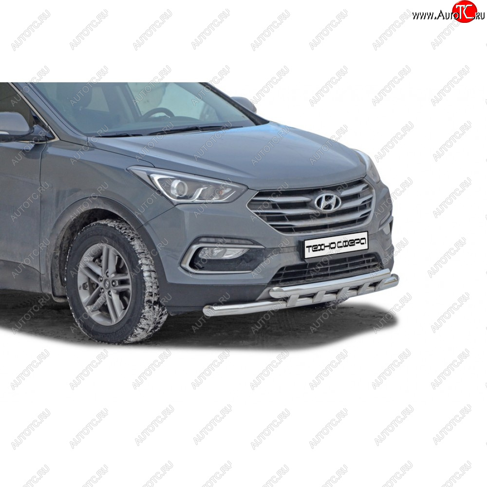 30 999 р. Защита переда труба двойная нержавейка d63,5, Техно Сфера  Hyundai Santa Fe  DM (2015-2019) рестайлинг (Нержавейка)  с доставкой в г. Кемерово