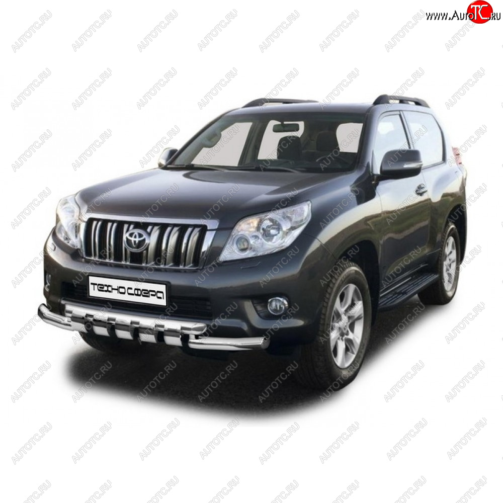 43 999 р. Защита переда труба двойная люкс нержавейка d76, Техно Сфера  Toyota Land Cruiser Prado  J150 (2009-2025) дорестайлинг, 1-ый рестайлинг, 2-ой рестайлинг, 3-ий рестайлинг (Нержавейка)  с доставкой в г. Кемерово