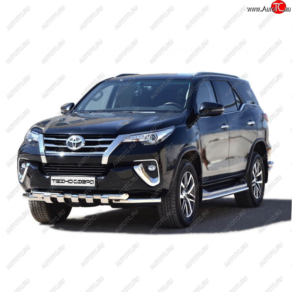 13 699 р. Защита переда труба двойная люкс крашенная d63.5, Техно Сфера  Toyota Fortuner ( AN50/AN60,  AN160) (2004-2025) дорестайлинг, 1-ый рестайлинг, 2-ой рестайлинг, дорестайлинг, рестайлинг (Черный матовый)  с доставкой в г. Кемерово