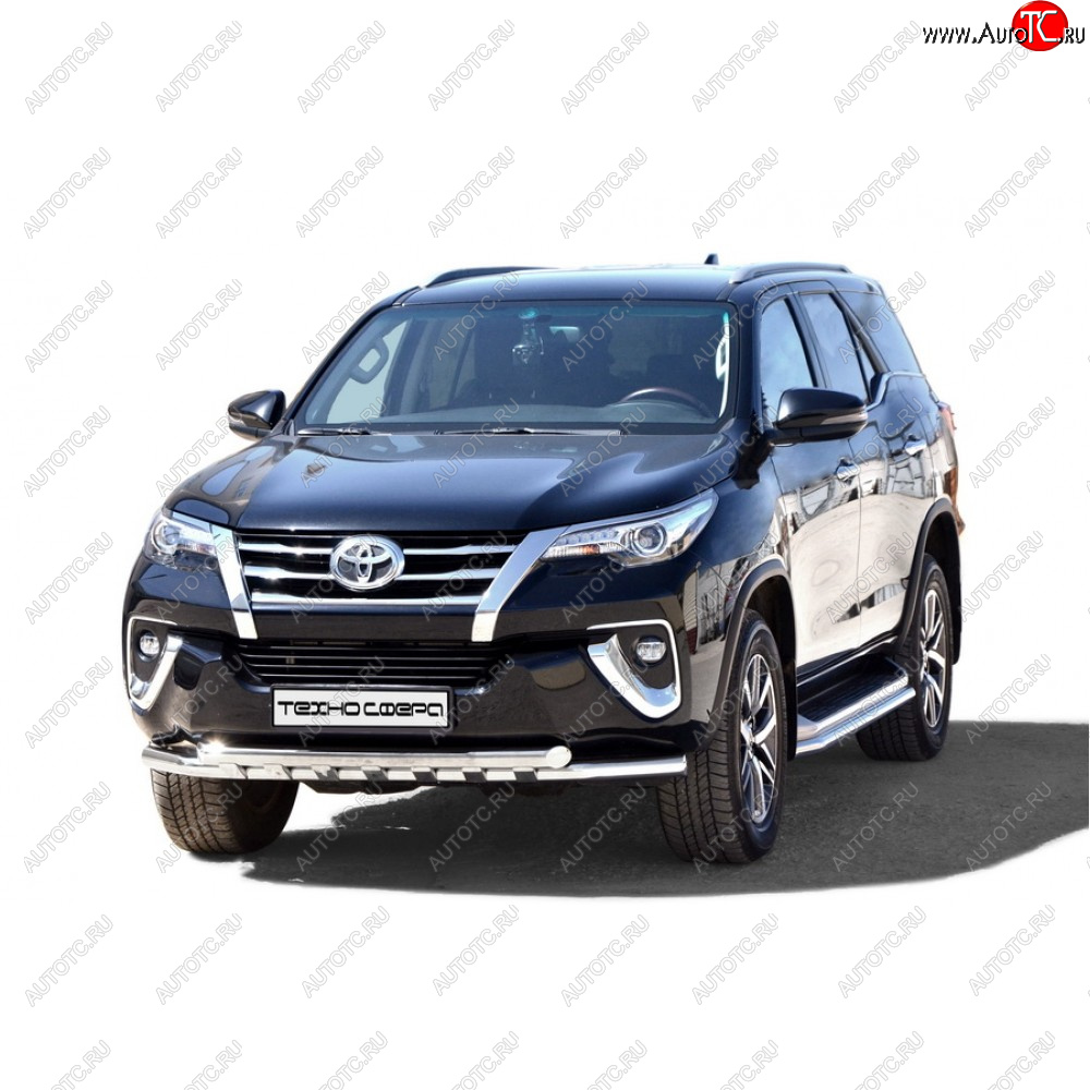 9 799 р. Защита порогов труба крашенная d40, Техно Сфера Toyota Fortuner AN160 дорестайлинг (2015-2020) (Черный глянец)  с доставкой в г. Кемерово