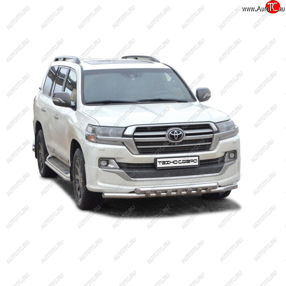 12 699 р. Защита переда труба двойная нержавейка d63,5 Техно Сфера   Toyota Land Cruiser  200 (2015-2021) 2-ой рестайлинг (Нержавейка)  с доставкой в г. Кемерово
