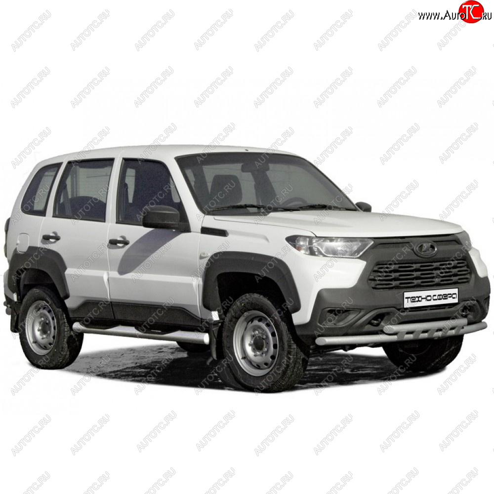5 999 р. Защита переда «Труба двойная» Техносфера  Лада Нива Трэвел (2021-2025) (212300-80) (цвет белый)  с доставкой в г. Кемерово