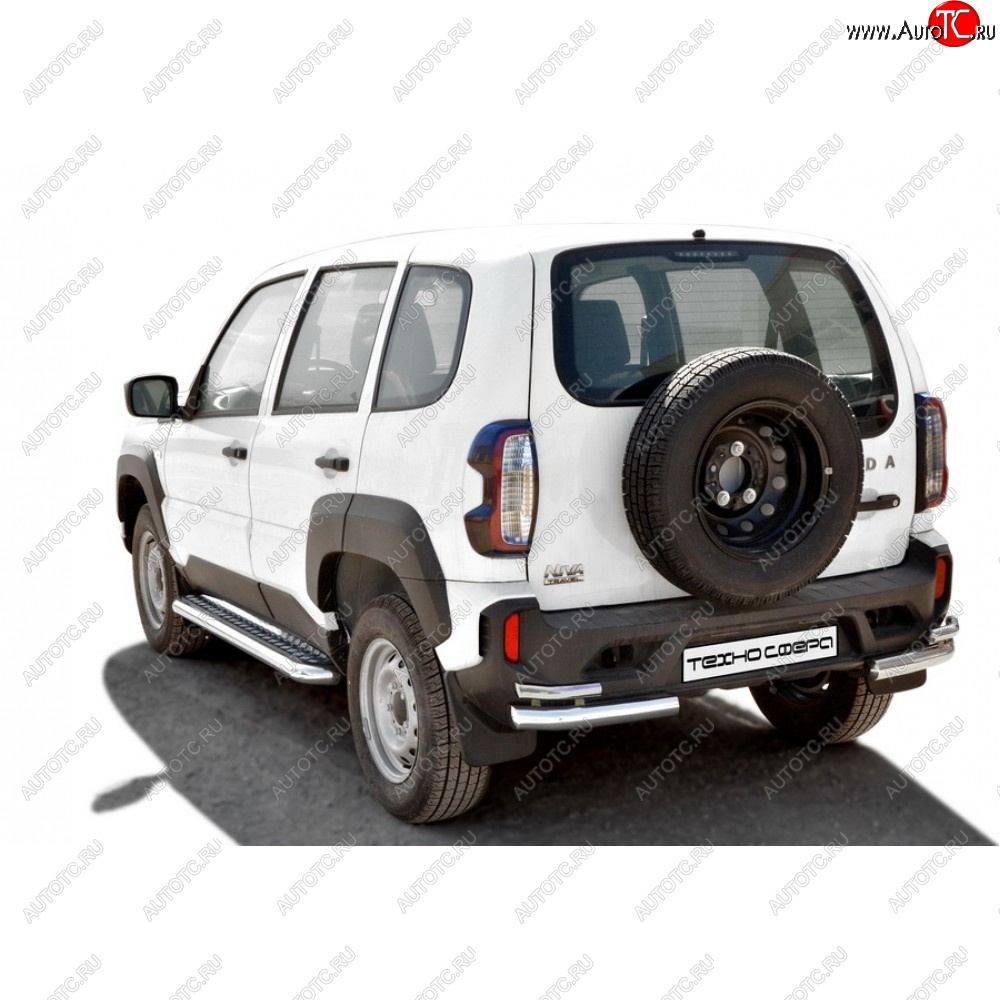17 399 р. Защита заднего бампера нержавейка d63.5 (Уголки двойные Люкс), Техно Сфера  Лада Нива Трэвел (2021-2025) (212300-80) (нержавейка)  с доставкой в г. Кемерово
