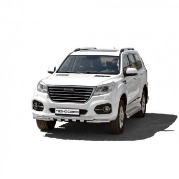 Защита переда нержавейка труба двойная люкс d63.5, Техно Сфера Haval H9 (2015-2021) дорестайлинг, 1-ый рестайлинг, 2-ой рестайлинг (Нержавейка)