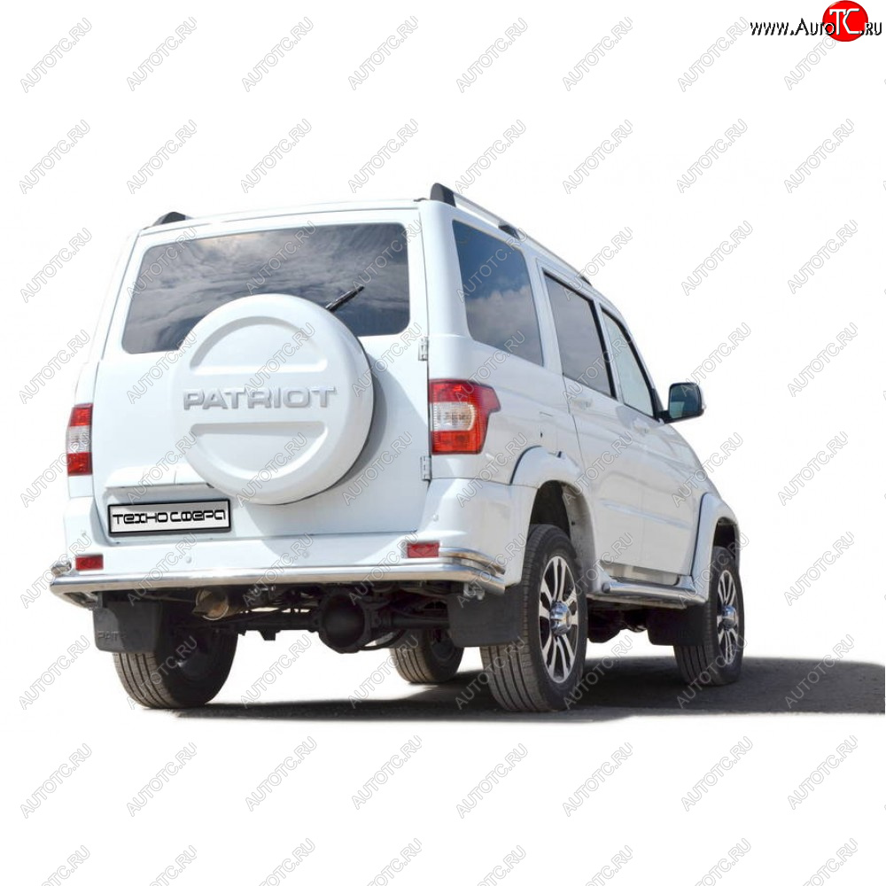 6 199 р. Защита заднего бампера d63.5 (труба с уголками), Техно Сфера  Уаз Патриот ( 23632,  3163 5-дв.,  3163 5 дв.) (2014-2025) 1 рестайлинг пикап, 1-ый рестайлинг, 2-ой рестайлинг пикап, 2-ой рестайлинг  с доставкой в г. Кемерово