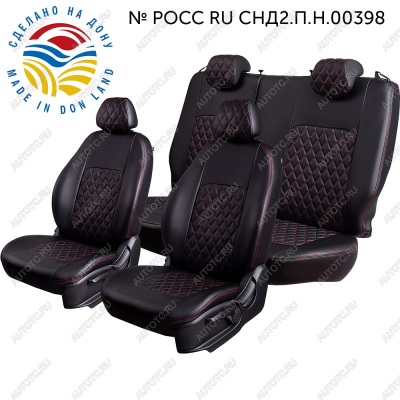 7 199 р. Чехлы для сидений (Экокожа Илана+Орегон) ТУРИН РОМБ Lord Auto Chevrolet Lanos T100 седан (2002-2017) (черный/красный)  с доставкой в г. Кемерово