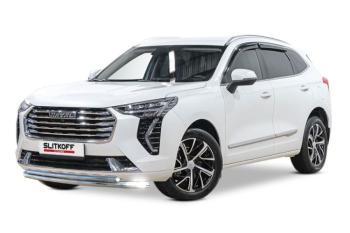 15 599 р. Защита переднего бампера d57 + d42 (2WD) Slitkoff  Haval Jolion (2020-2024) дорестайлинг (нержавейка полированная)  с доставкой в г. Кемерово. Увеличить фотографию 1