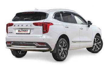 Защита заднего бампера d42+d42 двойная (2WD) Slitkoff Haval Jolion (2020-2024) дорестайлинг (нержавейка полированная)
