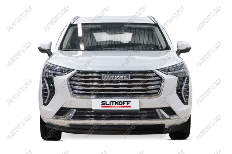 9 699 р. Защита переднего бампера d57+d42 двойная 2WD Slitkoff  Haval Jolion (2020-2024) дорестайлинг (  Сталь с полимерным покрытием в цвет черный)  с доставкой в г. Кемерово