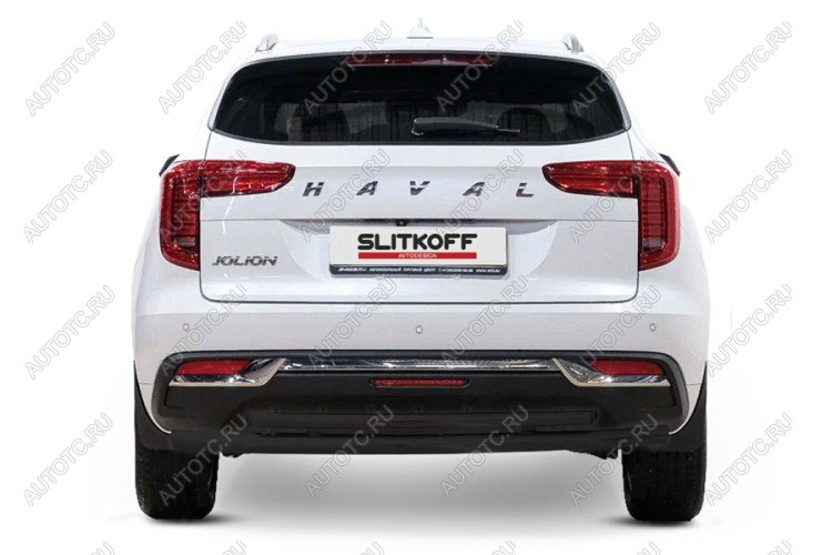 10 299 р. Защита заднего бампера d57+d57 двойная (2WD) Slitkoff Haval Jolion дорестайлинг (2020-2024) (Сталь с полимерным покрытием в цвет черный)  с доставкой в г. Кемерово
