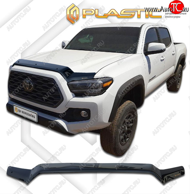 1 999 р. Дефлектор капота CA-Plastic  Toyota Tacoma  N300 (2016-2023) PickUp DoubleCab дорестайлинг, PickUp DoubleCab рестайлинг (Classic черный)  с доставкой в г. Кемерово