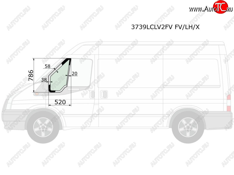 2 059 р. Стекло форточки (Цвет зеленый Без молдинга) Ford Transit 00-14 XYG 3739LCLV2FV FV/LH/X  с доставкой в г. Кемерово