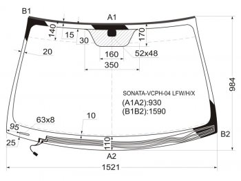7 999 р. Стекло лобовое (Обогрев щеток) Hyundai Sonata 04-10 XYG SONATA-VCPH-04 LFW/H/X  с доставкой в г. Кемерово. Увеличить фотографию 1
