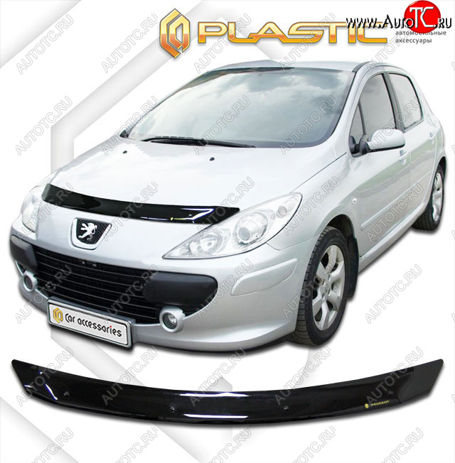 1 999 р. Дефлектор капота CA-Plastic  Peugeot 307  универсал (2005-2008) рестайлинг (Classic черный)  с доставкой в г. Кемерово