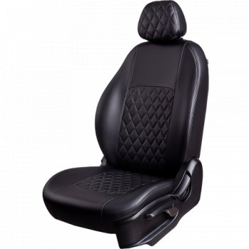 Комплект чехлов для сидений (РЗС 60/40 2 горба Илана+Орегон) ТУРИН РОМБ Lord Autofashion Chevrolet Lanos T100 седан (2002-2017) (черный, вставка черная, строчка черная)