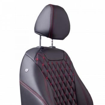 12 749 р. Комплект чехлов для сидений (РЗС 60/40 3Г Орегон) БАЙРОН Lord Autofashion CITROEN C4 B7 хэтчбэк 5 дв. (2011-2018) (черный, вставка черная, строчка красная)  с доставкой в г. Кемерово. Увеличить фотографию 4
