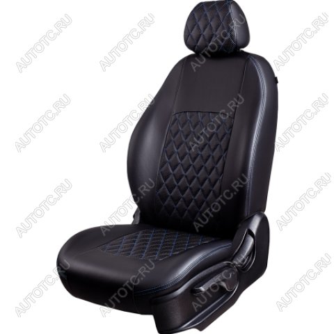 7 499 р. Комплект чехлов для сидений (1+2 места Илана+Орегон) ТУРИН ст РОМБ Lord Autofashion  Ford Transit (2014-2022) цельнометаллический фургон (черный, вставка черная+синяя, строчка синяя)  с доставкой в г. Кемерово