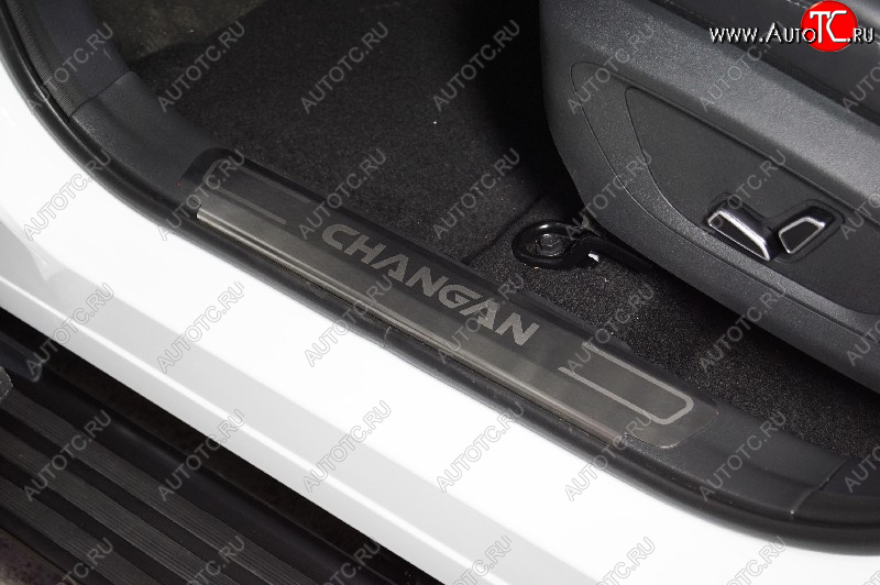 3 799 р. Накладки на пластиковые пороги, ТСС Тюнинг  Changan CS55 Plus (2021-2025) (лист шлифованный надпись CHANGAN)  с доставкой в г. Кемерово
