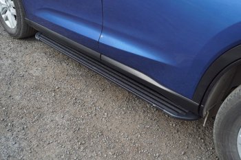Пороги алюминиевые Slim Line ТСС Тюнинг Renault Sandero Stepway  (B8) (2014-2018) дорестайлинг (Black)