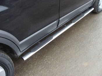 Пороги овальные с накладкой 75х42 мм ТСС Тюнинг Chevrolet Captiva (2013-2016) 2-ой рестайлинг (серые)