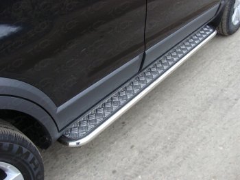 Пороги с площадкой 75х42 мм ТСС Тюнинг Chevrolet Captiva (2013-2016) 2-ой рестайлинг (серые)