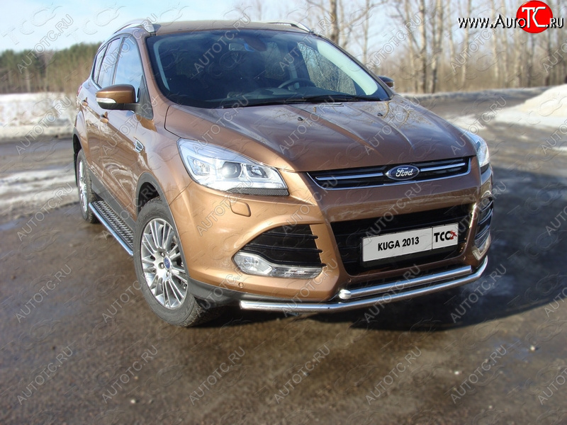 12 849 р. Защита передняя двойная d42,4*42,4 мм ТСС Тюнинг Ford Kuga 2 дорестайлинг (2013-2016) (нержавейка)  с доставкой в г. Кемерово