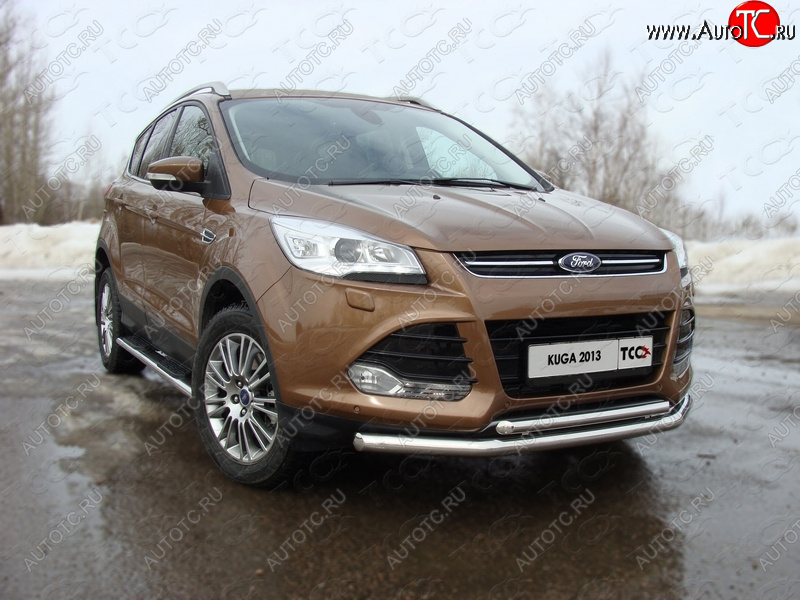 27 299 р. Защита передняя двойная d42,4*42,4 мм ТСС Тюнинг  Ford Kuga  2 (2013-2016) дорестайлинг (нержавейка)  с доставкой в г. Кемерово