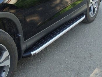 Пороги алюминиевые с пластиковой накладкой ТСС Тюнинг Honda CR-V  RM1,RM3,RM4 (2012-2015) дорестайлинг (серые)
