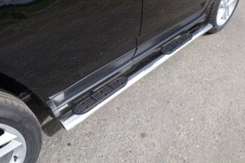 Пороги овальные с накладкой 120х60 мм ТСС Тюнинг Jeep Compass MK рестайлинг (2011-2015) (серые)