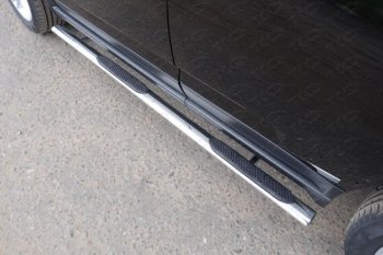 Пороги овальные с накладкой 75х42 мм ТСС Тюнинг Jeep Compass MK рестайлинг (2011-2015) (серые)