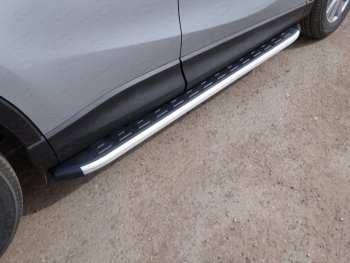 Пороги алюминиевые с пластиковой накладкой ТСС Тюнинг Mazda CX-7  ER (2010-2012) рестайлинг (серые)