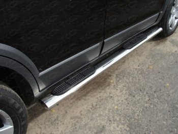 Пороги овальные с накладкой 120х60 мм ТСС Тюнинг Mazda CX-9  TB (2012-2015) 2-ой рестайлинг (серые)