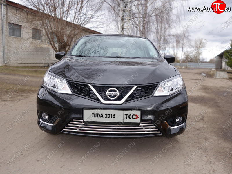 1 093 999 р. Вставка переднего бампера ТСС Тюнинг  Nissan Tiida  2 хэтчбек (2015-2016) C13 дорестайлинг (лист 16 мм)  с доставкой в г. Кемерово