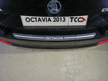 Накладка на задний бампер ТСС Тюнинг Skoda Octavia A7 дорестайлинг лифтбэк (2012-2017) (лист шлифованный надпись Octavia)