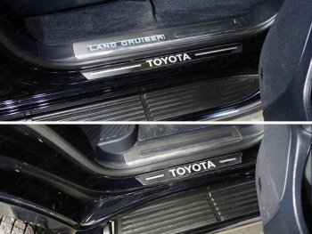 Накладки на пороги (4 шт) ТСС Тюнинг Toyota Land Cruiser 200 2-ой рестайлинг (2015-2021) (лист зеркальный надпись Toyota)