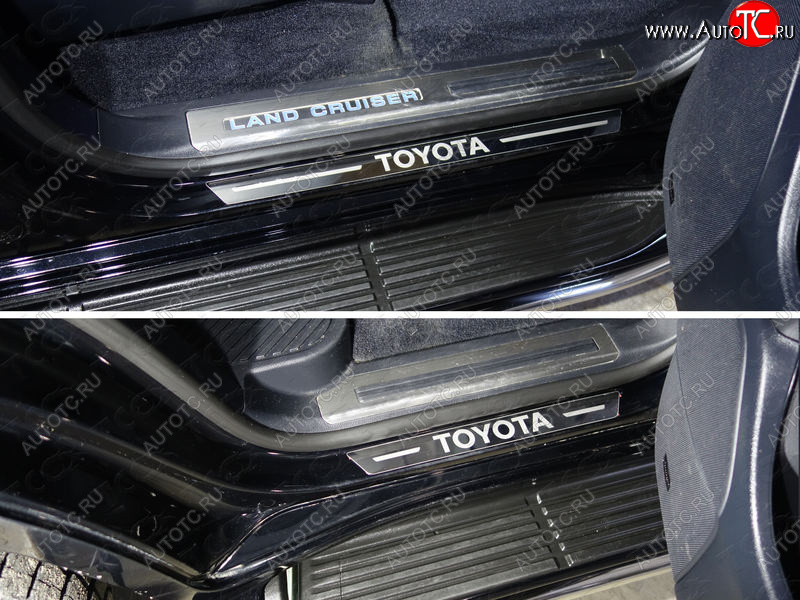 1 000 000 р. Накладки на пороги (4 шт) ТСС Тюнинг Toyota Land Cruiser 200 2-ой рестайлинг (2015-2021) (лист зеркальный надпись Toyota)  с доставкой в г. Кемерово