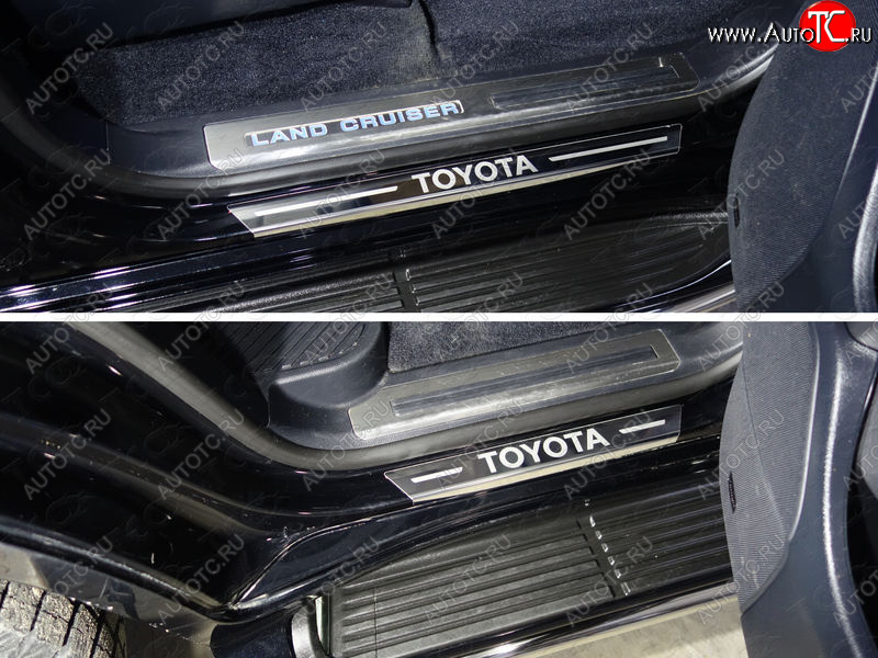 1 000 000 р. Накладки на пороги с гибом ТСС Тюнинг  Toyota Land Cruiser  200 (2015-2021) 2-ой рестайлинг (лист зеркальный надпись Toyota)  с доставкой в г. Кемерово