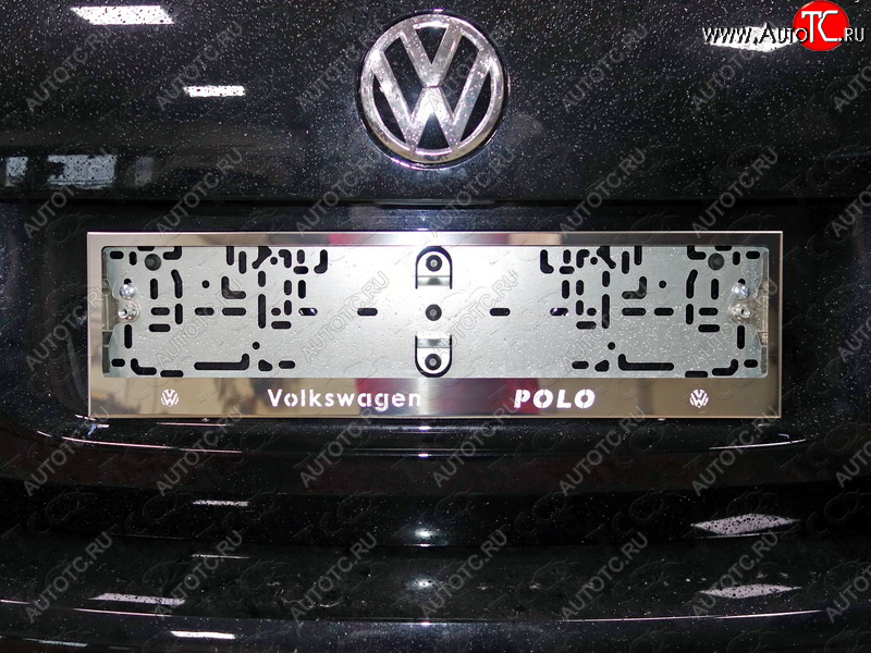 5 999 р. Рамка гос. номера ТСС Тюнинг  Volkswagen Polo  5 (2015-2020) седан рестайлинг, хэтчбек рестайлинг (нержавейка)  с доставкой в г. Кемерово